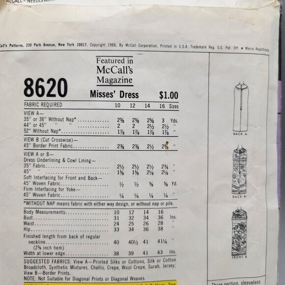 McCalls 1966 Misses Sleeveless Dress Sewing Pattern 8620 Size 14 - Picture 5 of 6